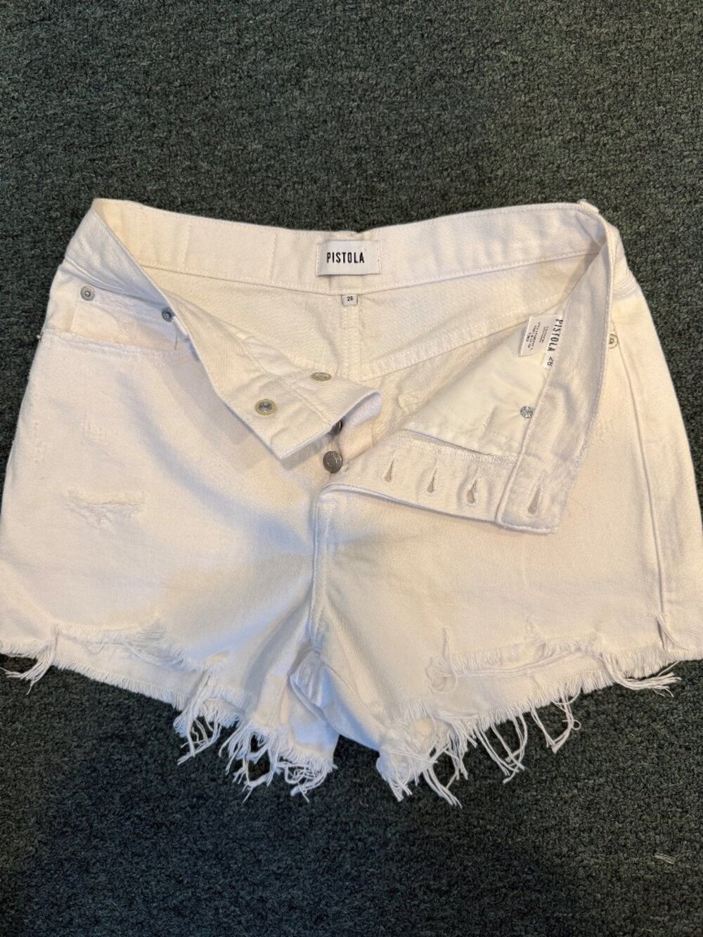 Pistola Perla White Distressed Denim Shorts Size 26 Raw Hem High Rise